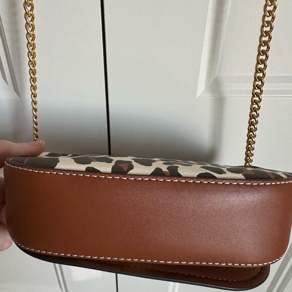 NWT Tory Burch Emerson Printed Top Handle Crossbody In Leopard Print Chainlink - Picture 10 of 15